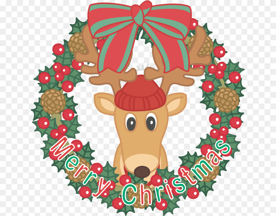 Christmas Evedeerreindeer Clipart Royalty Free Svg Reindeer Christmas Cartoon Cute Transparent Reindeer, Wreath, Baby, Person, Livestock Png Image