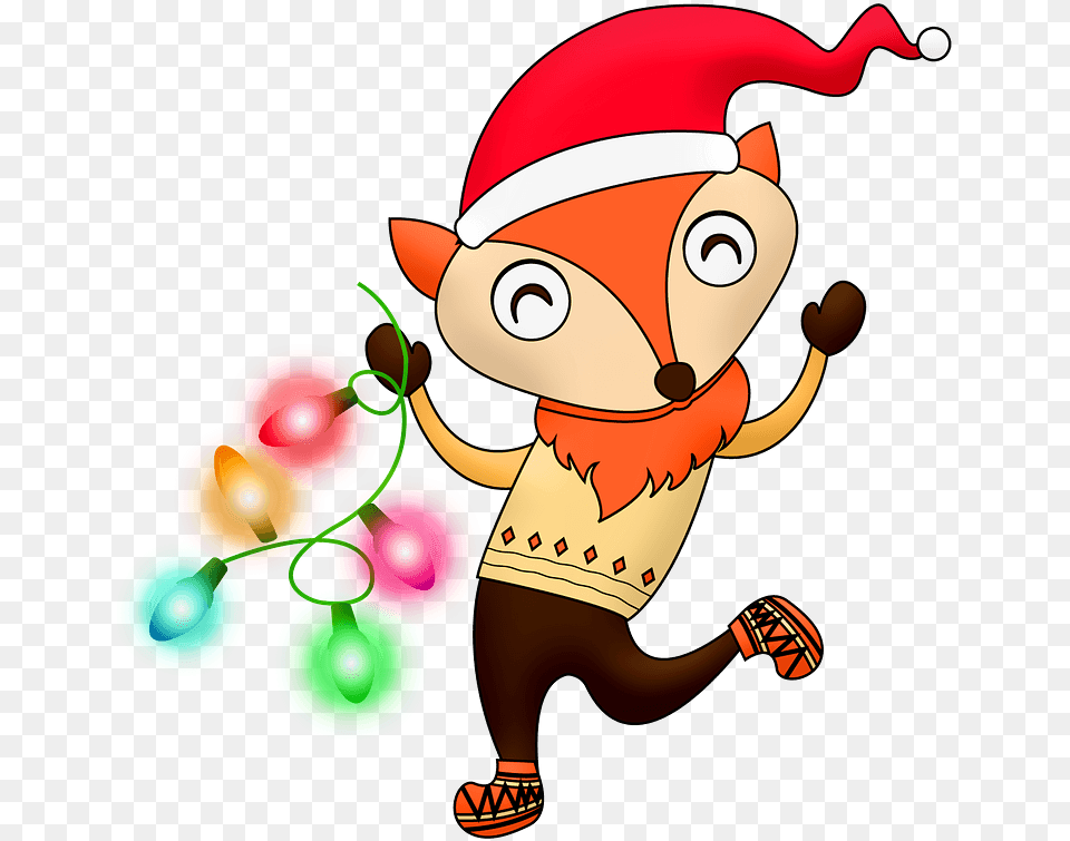 Christmas Fox With Garland Clipart Cartoon Christmas Fox, Balloon, Baby, Person, Art Free Png