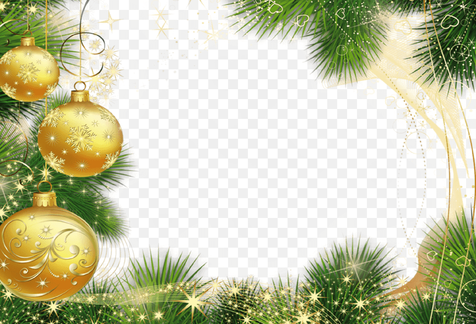 Christmas Frame Golden Balls New Year Frame, Accessories, Plant, Tree Free Png Download