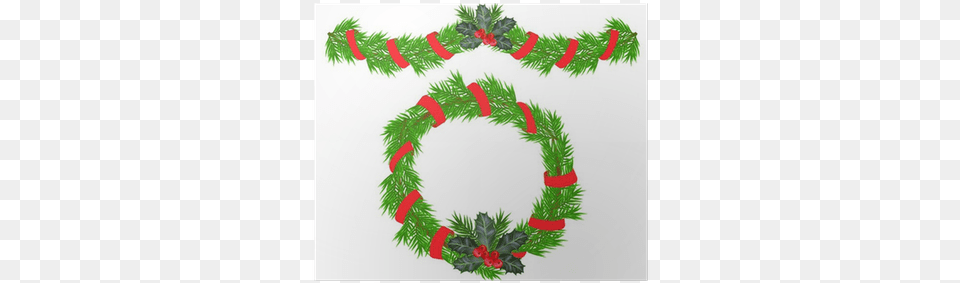 Christmas Garland And A Wreath With Holly Berries Poster Ghirlanda Di Natale Vettorial, Plant, Tree Free Png