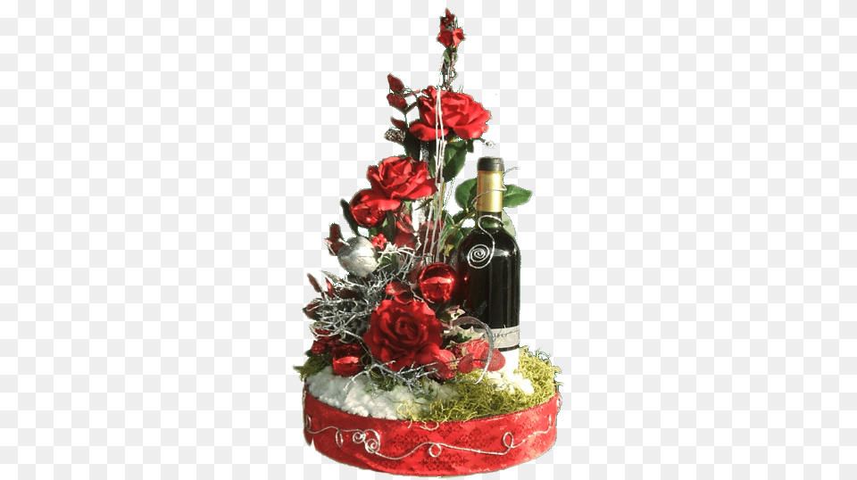 Christmas Gift Arrangement Garden Roses, Alcohol, Wine, Rose, Plant Free Png Download