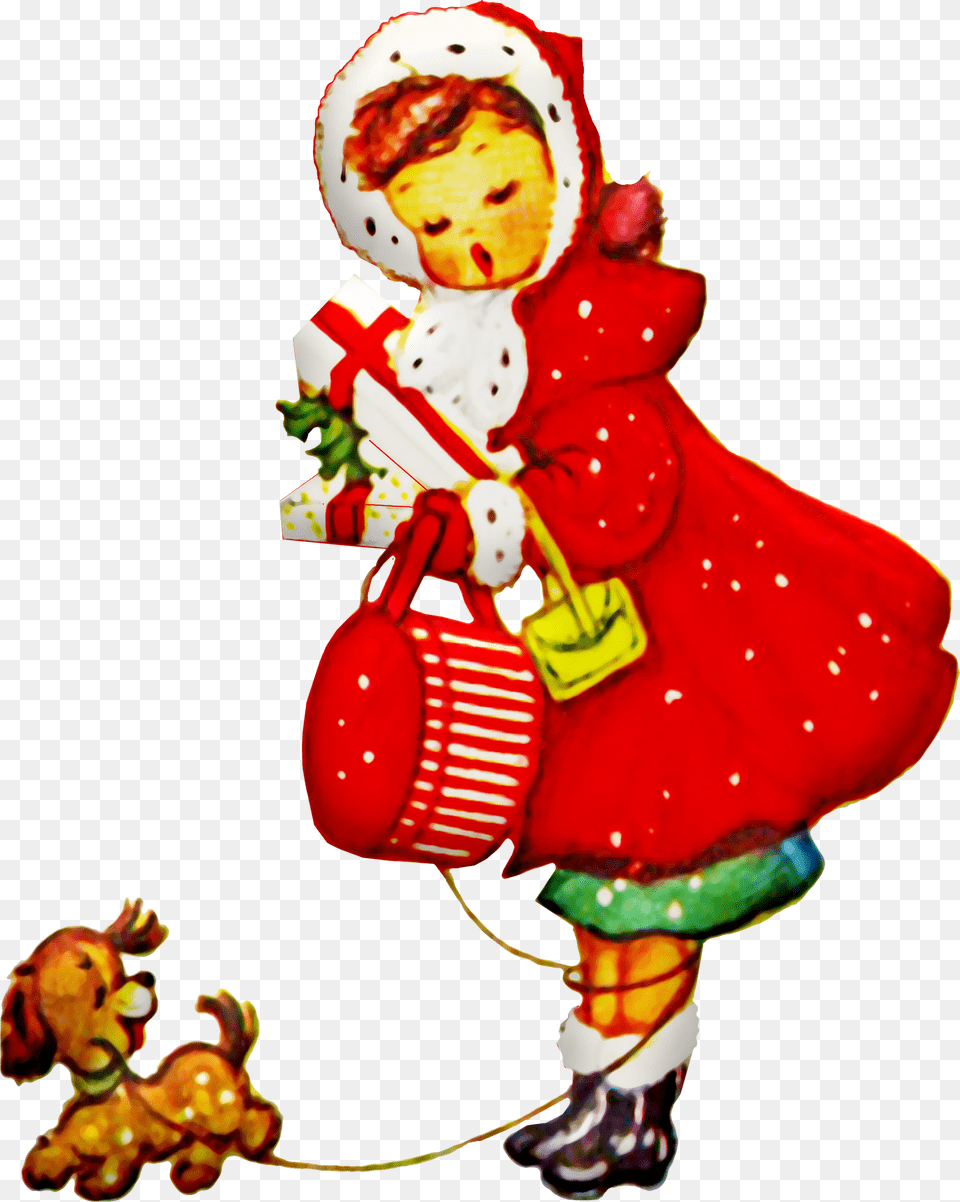 Christmas Gift Bow Image On Pixabay Pretty Girl And Dog Vintage Cartoon Card, Clothing, Coat, Baby, Person Png
