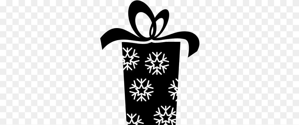 Christmas Gift Box With Snowflakes Pattern And A Ribbon Christmas Presents Silhouette, Gray Png Image