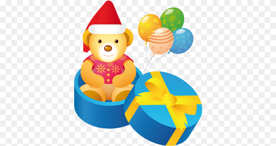 Christmas Gift Teddy Bear Icon Clipart Image Iconbugcom Teddy Bear Gift, Balloon, Hat, Clothing, People Png