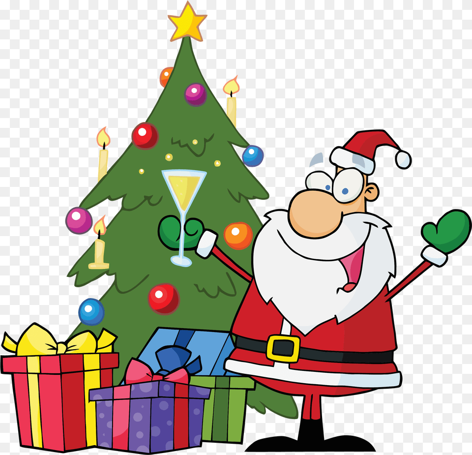 Christmas Gift Tree Cartoon Santa Claus Christmas Tree And Santa Cartoon, Christmas Decorations, Festival, Christmas Tree, Baby Free Png Download