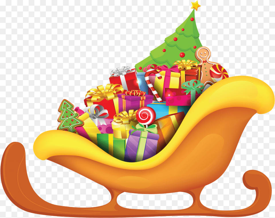 Christmas Gifts Transparent Image Santa Claus With Gifts And Reindeer, Baby, Person, Birthday Cake, Cake Png