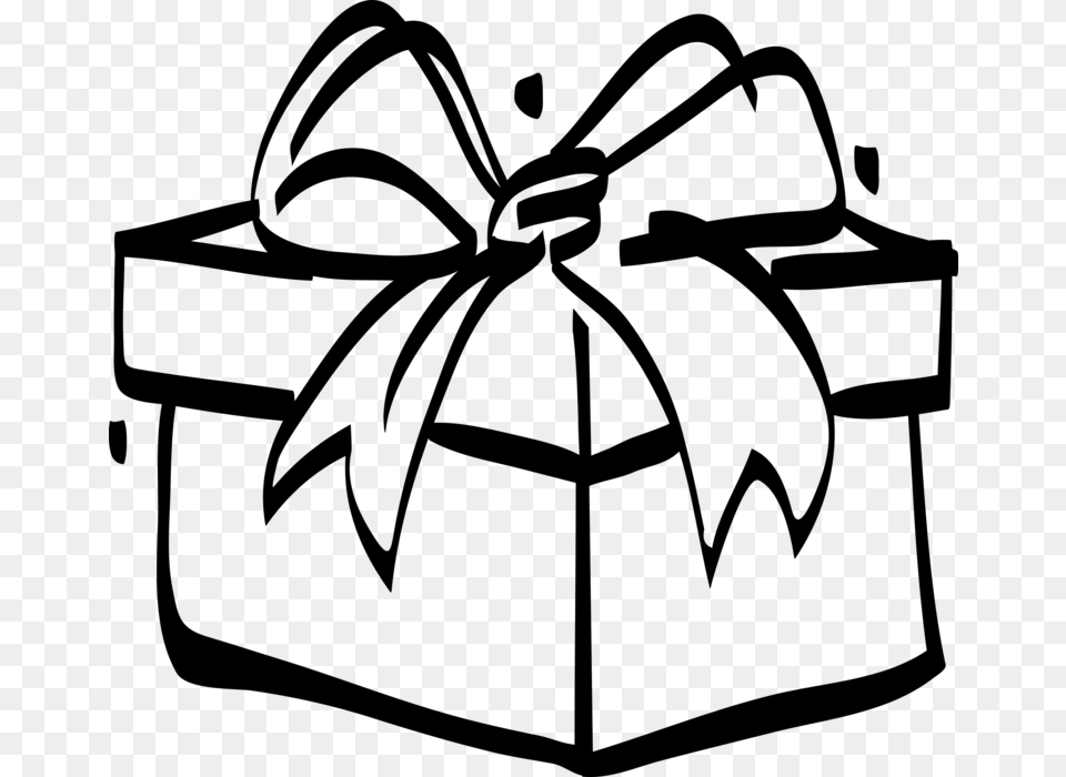 Christmas Gifts With Bow Gift Clipart Black And White, Gray Free Png