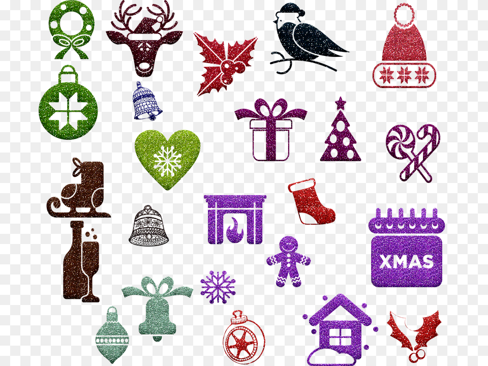 Christmas Glitter Icons Christmas Fireplace Reindeer, Purple, Pattern, Accessories, Cross Png