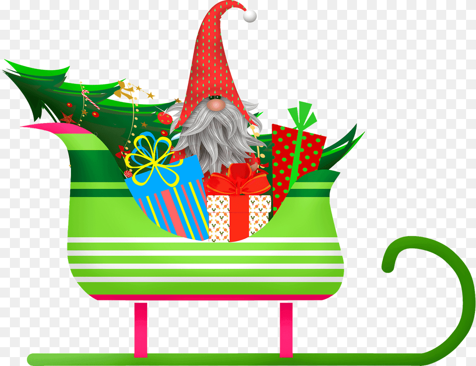 Christmas Gnome In Santa39s Sleigh Clipart, Elf, Adult, Female, Person Png
