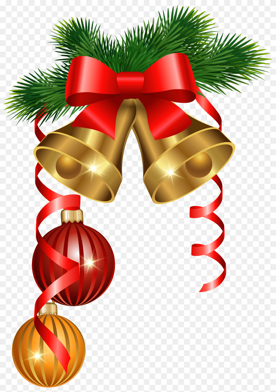 Christmas Golden Bells And Ornaments Clipart Image Transparent Background Christmas Bell, Plant, Tree, Dynamite, Weapon Free Png Download