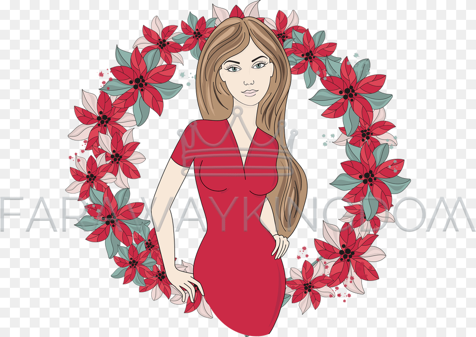 Christmas Icon Wreath Girl Portrait Vector Illustration Vector Graphics, Floral Design, Art, Book, Publication Free Transparent Png