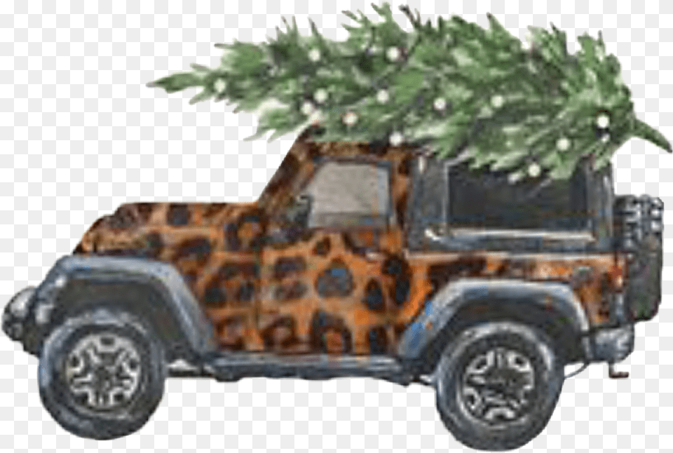 Christmas Jeep Leopard Tree Jeep With Christmas Tree, Plant, Machine, Wheel, Car Free Png