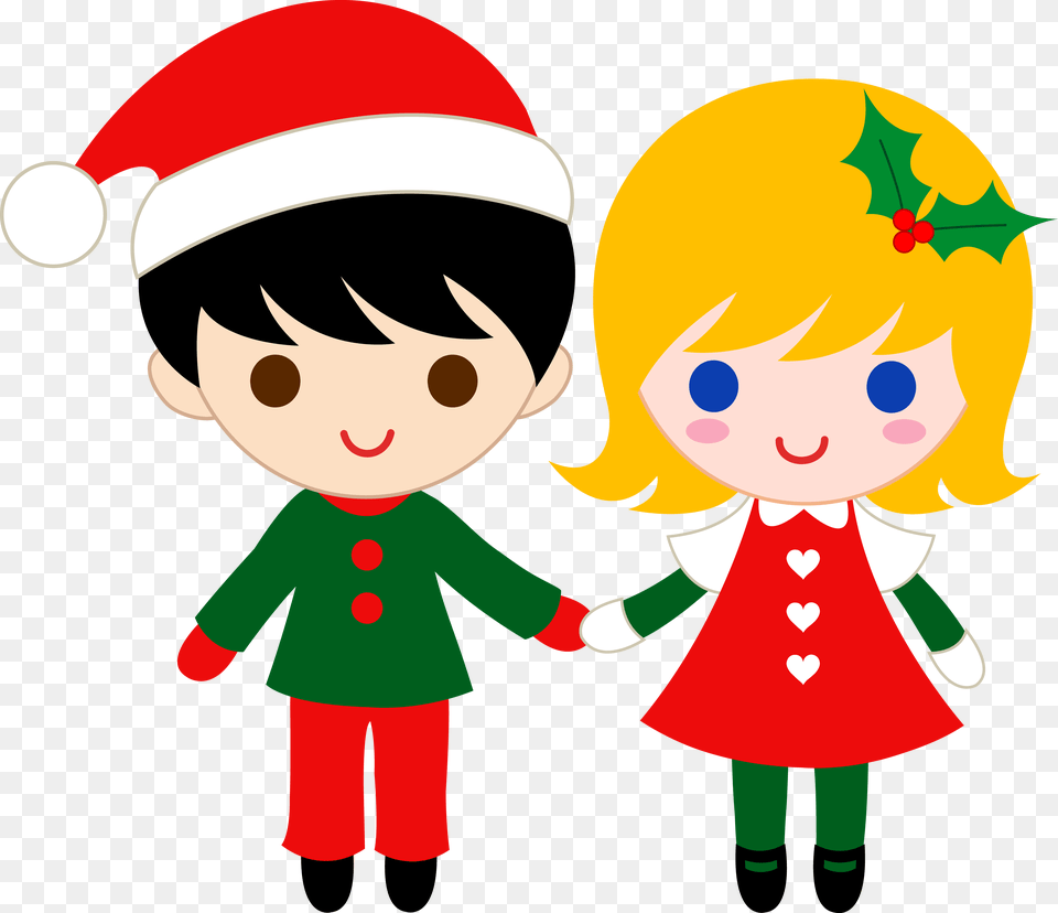 Christmas Kid Couple Hand Clipart Boy And Girl Holding Hands Clipart, Baby, Person, Elf, Face Free Png Download