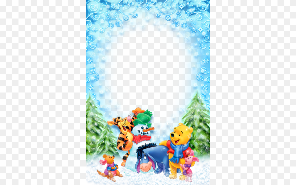 Christmas Kids Winter Photo Frame With Winnie The Pooh Winnie The Pooh Christmas Background, Baby, Person, Plant, Tree Png Image