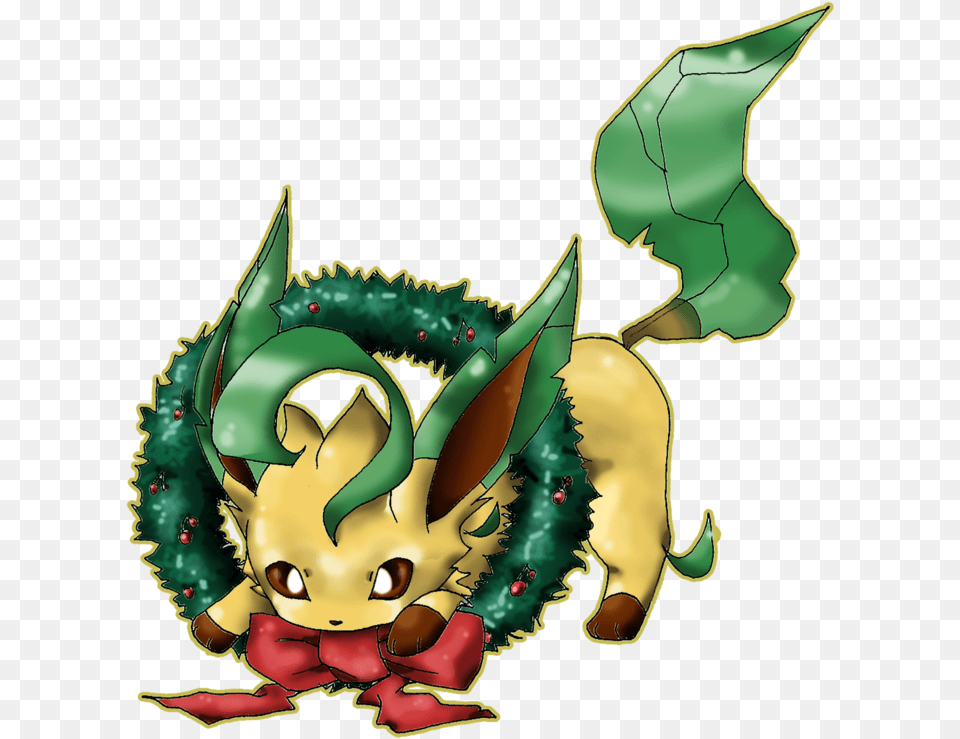 Christmas Leafeon By Hajimikimo D4igze3 Christmas Leafeon, Dragon, Baby, Face, Head Png