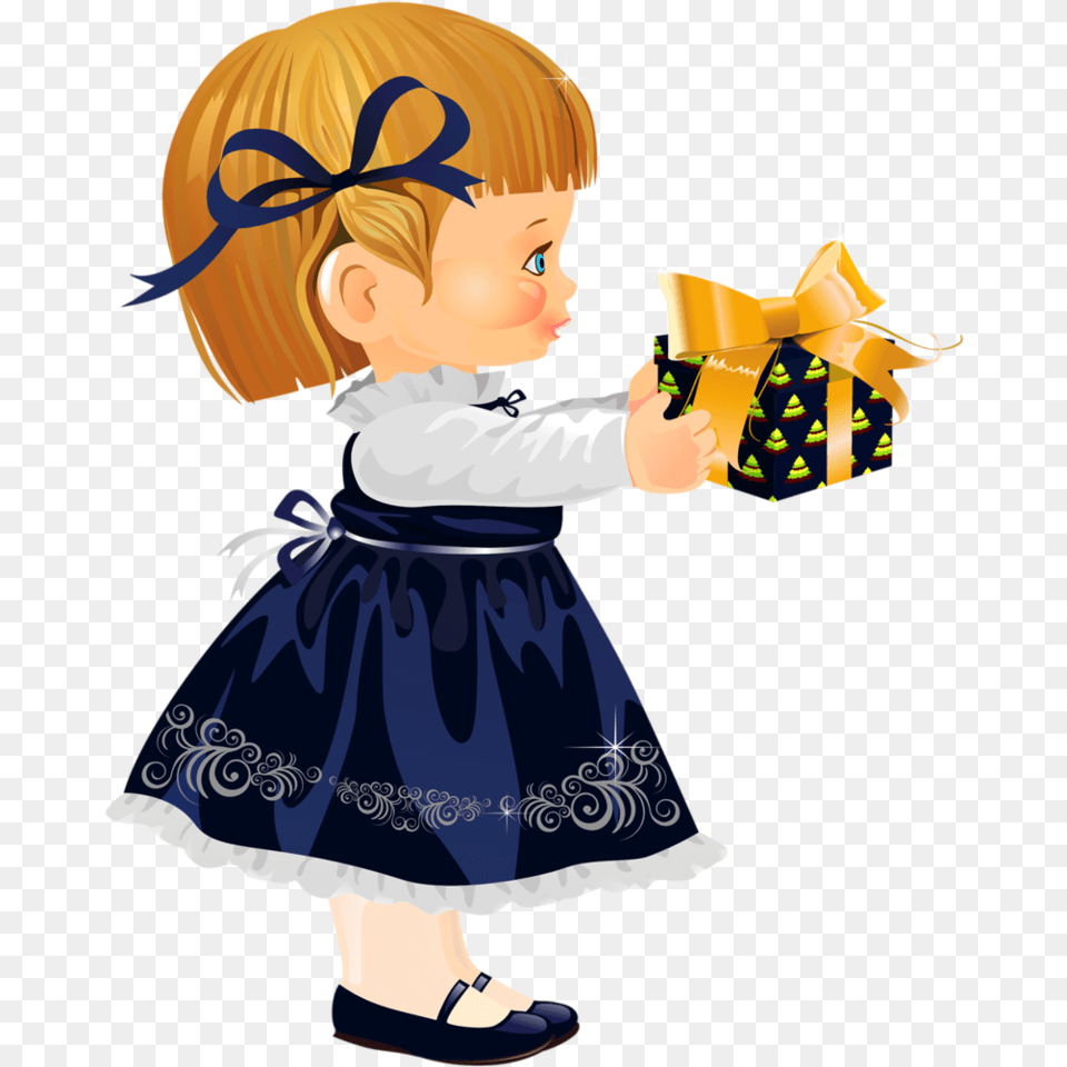Christmas Little Girl With Gift Disney Clipart Cute Cute Cartoon Little Girl, Baby, Person, Face, Head Free Png Download