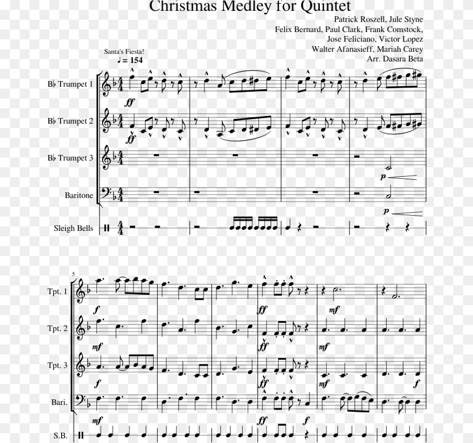 Christmas Medley For Quintet Sheet Music For Trumpet White Christmas Trumpet And French Horn, Gray Free Png