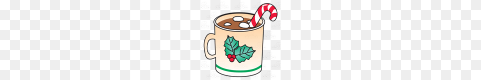 Christmas Mug With Hot Chocolate Marshmallows And A Candy, Cup, Beverage, Dessert, Food Png Image