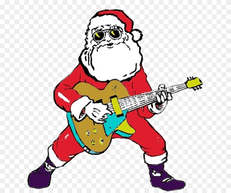 Christmas Music Graphic Black And White Stock Rock And Roll Santa, Baby, Guitar, Musical Instrument, Person Free Png