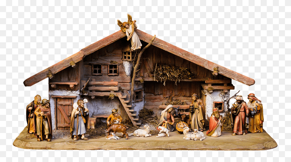 Christmas Nativity Scene Angel On Roof, Architecture, Building, Countryside, Hut Png