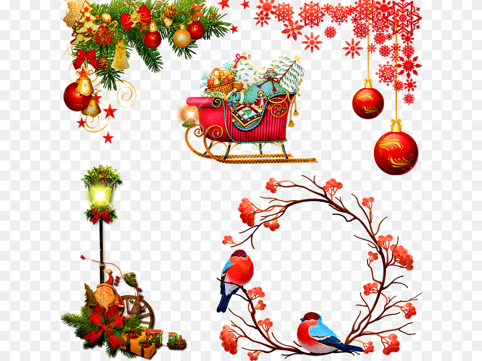 Christmas Ornaments Wreath Lights Ornament Snegiri Na Ryabine Risunok, Animal, Bird, Pattern, Accessories Free Png Download