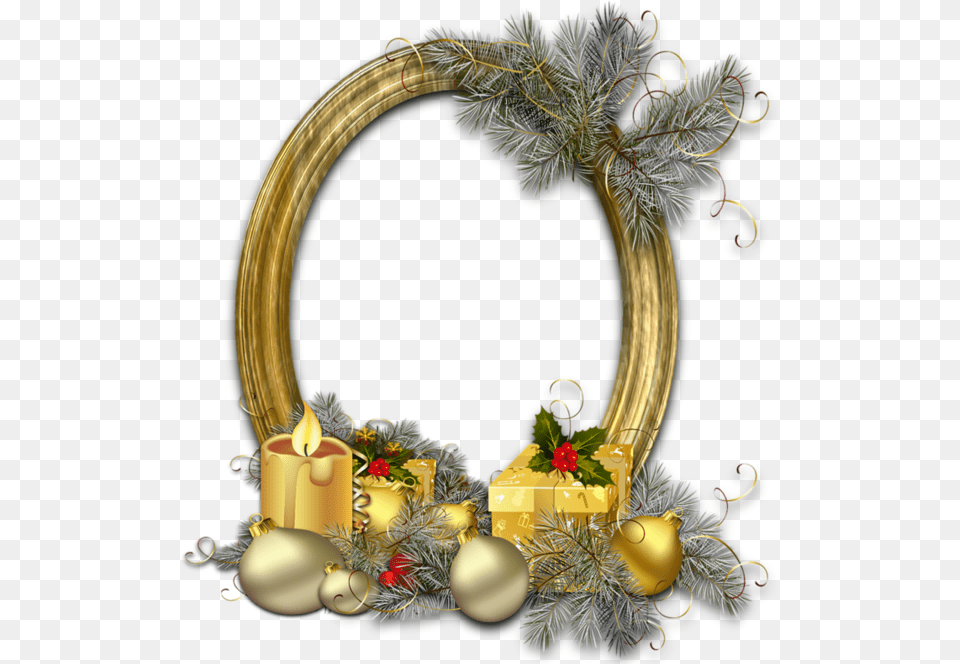 Christmas Oval Gold Photo Frame With Silver Pine Merry Christmas Frame Png