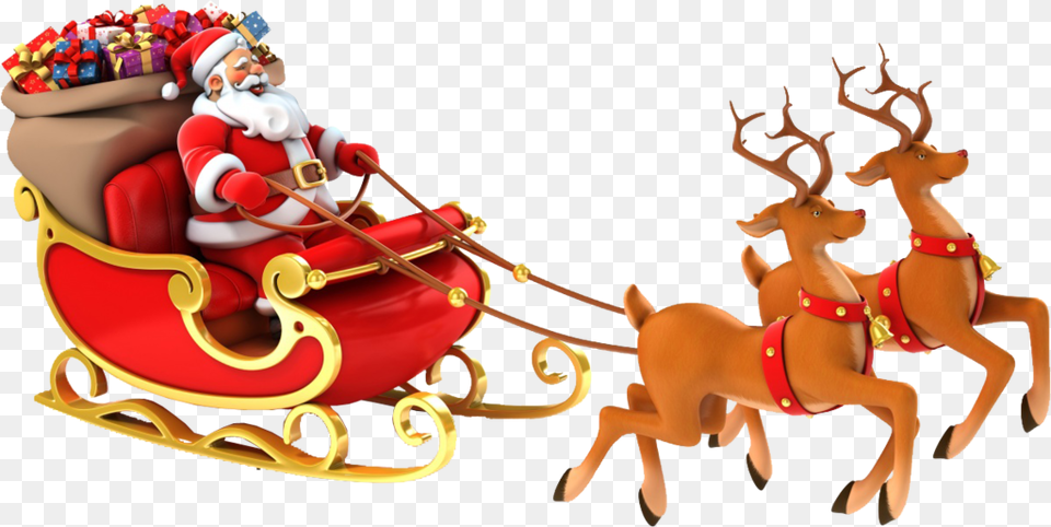 Christmas Papa Santa Claus On A Sleigh, Baby, Person, Outdoors, Animal Png