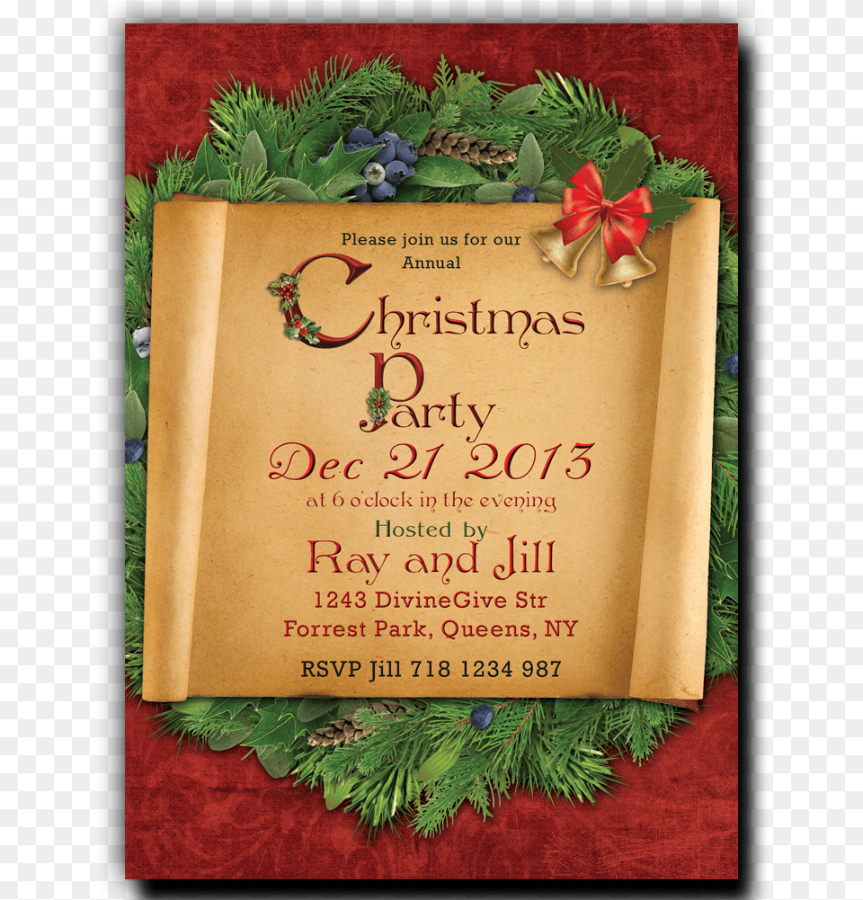 Christmas Party Invitation Paper Scroll On A Wreath Scroll Wedding Invitations Backgrounds, Envelope, Greeting Card, Mail, Advertisement Free Png Download