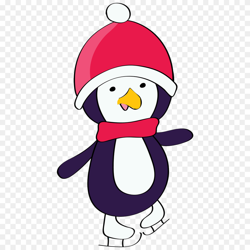 Christmas Penguin On The Skates Clipart, Nature, Outdoors, Winter, Snow Png Image