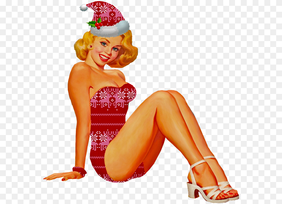 Christmas Pin Up Girl Pin Up Woman Sweater Pattern Christmas Pin Up, Adult, Shoe, Sandal, Person Free Png