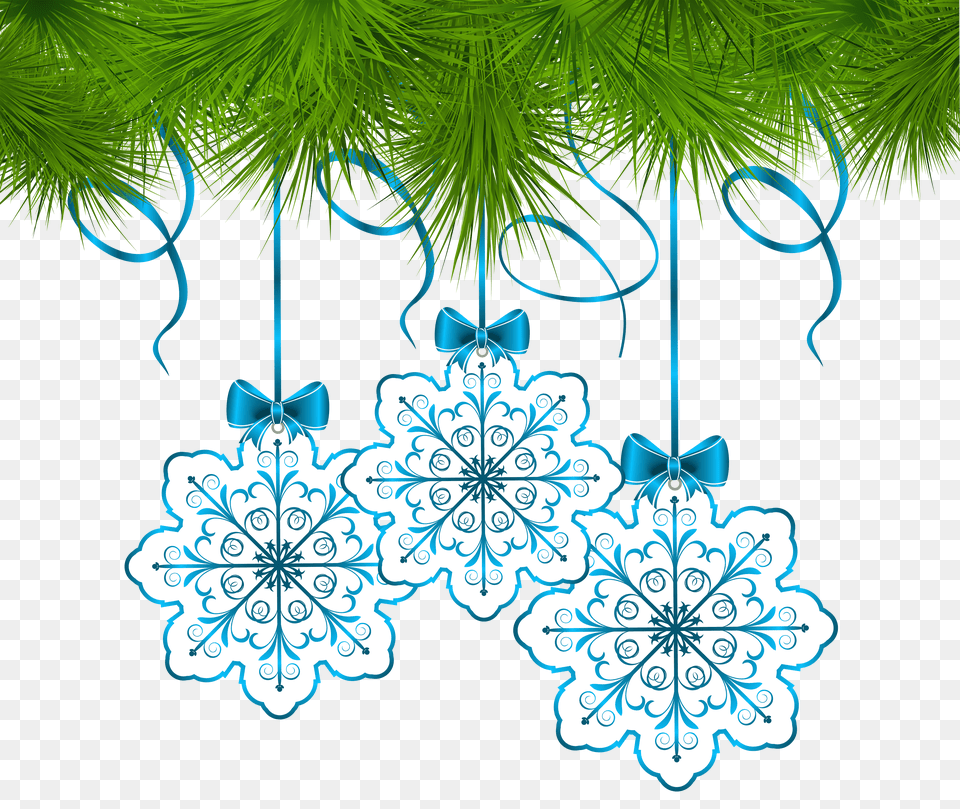 Christmas Pine Decor With Snowflakes Ornaments Clip Art Christmas Snowflake Clipart Transparent Free Png