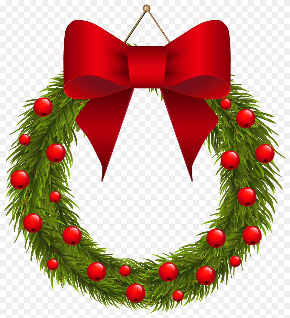 Christmas Pine Wreath With Red Bow Clipart Picture Png Image