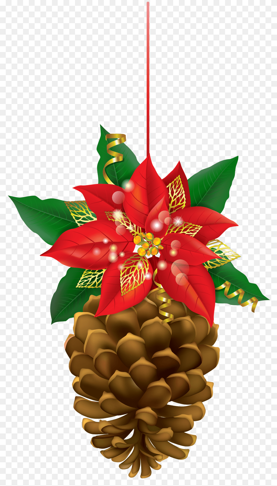 Christmas Pinecone With Poinsettia Clipart Gallery, Plant, Tree, Food, Fruit Png