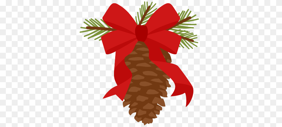 Christmas Pinecone With Ribbon Scrapbook Cut File Cute Pine Cone With Ribbon, Conifer, Plant, Tree, Fir Free Transparent Png