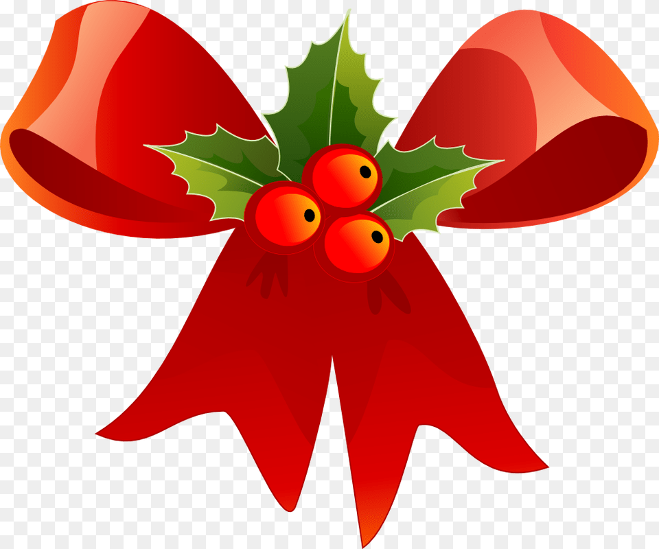 Christmas Red Bow And Holly Clip Art Clip Art, Leaf, Flower, Petal, Plant Png Image