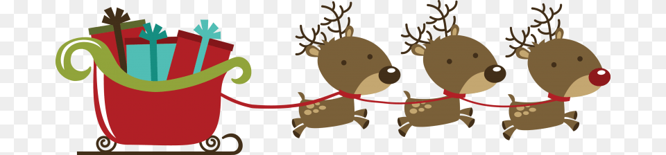Christmas Reindeer Christmas Reindeers With Sleigh, Animal, Bear, Mammal, Wildlife Png
