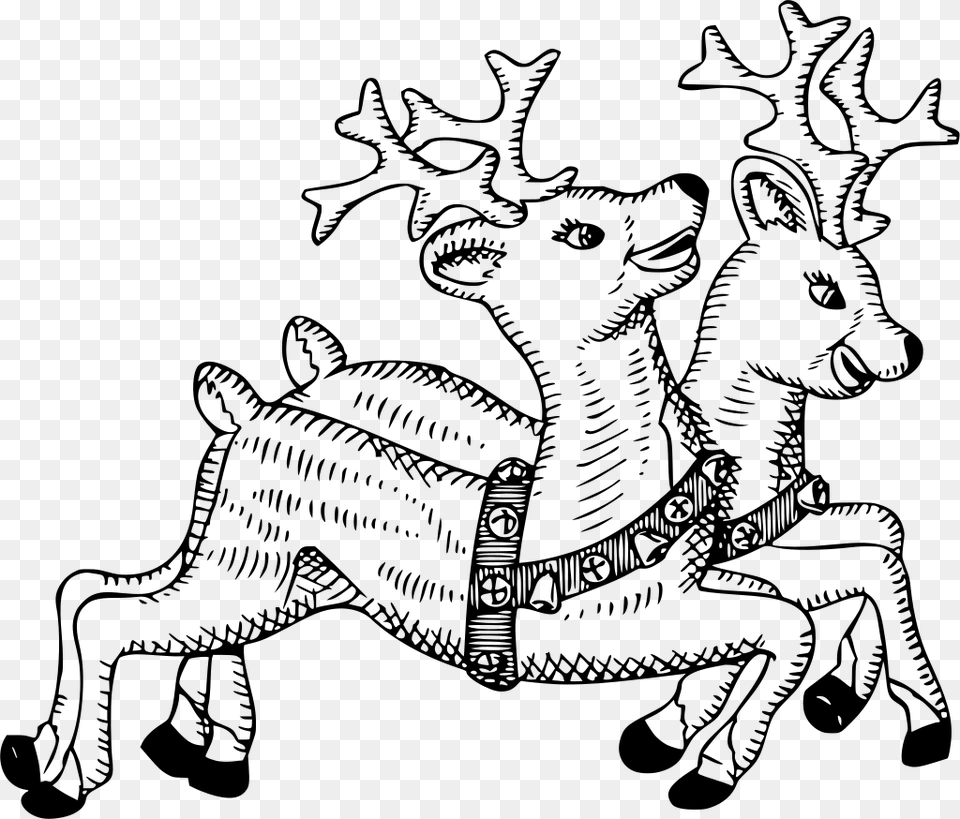 Christmas Reindeer Clipart Black And White, Gray Png Image