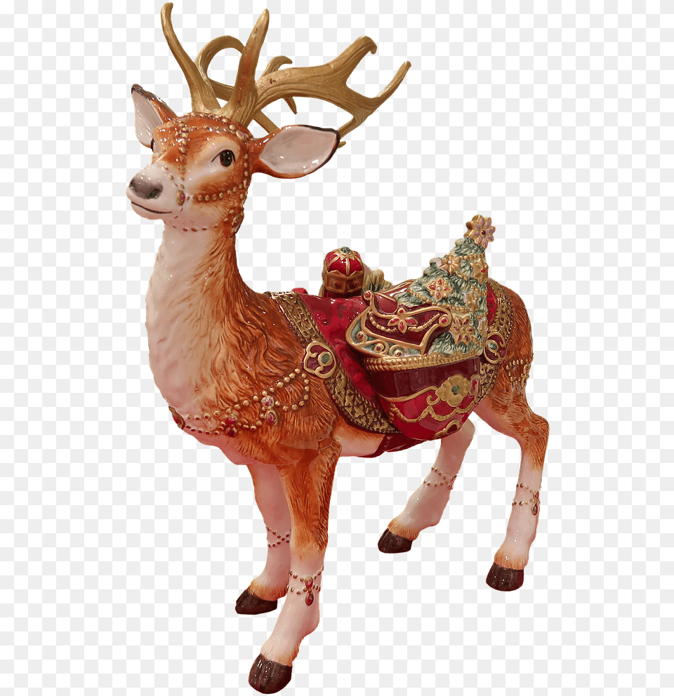 Christmas Reindeer Hirsch Figure Gifts From Elk, Animal, Wildlife, Deer, Mammal Png Image