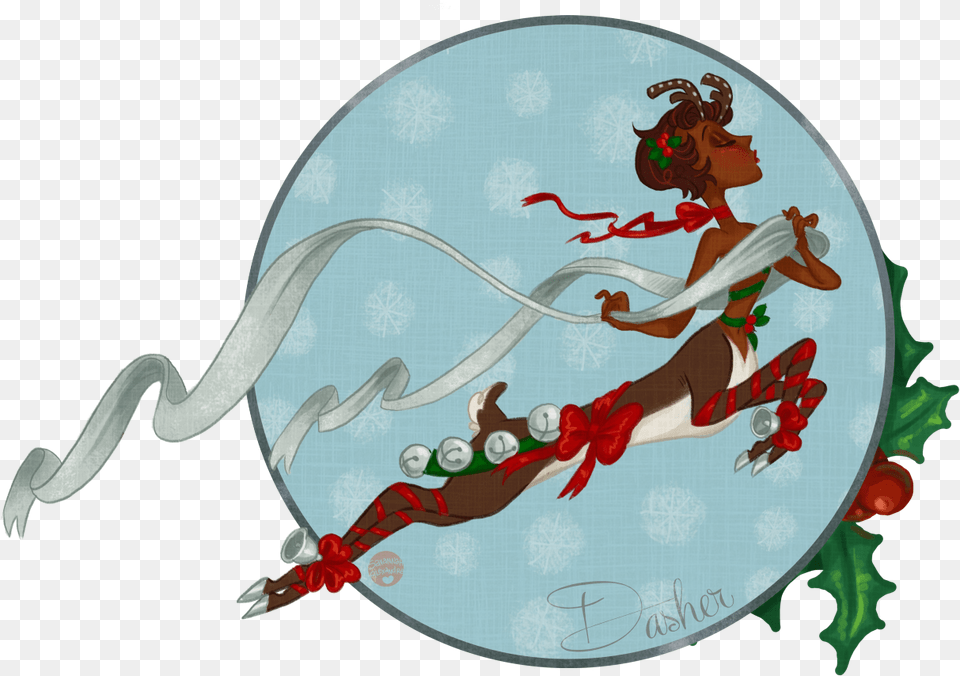 Christmas Reindeer Santa Festive Vintage Holidays Art, Adult, Female, Person, Woman Free Png Download