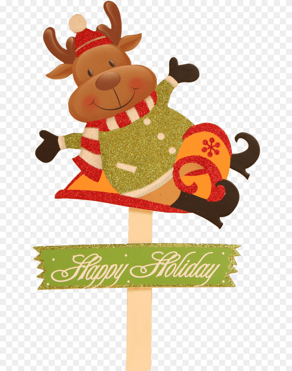 Christmas Reindeer With Sled Happy Holiday Pick Happy, Elf, Toy, Plush, Applique Free Transparent Png