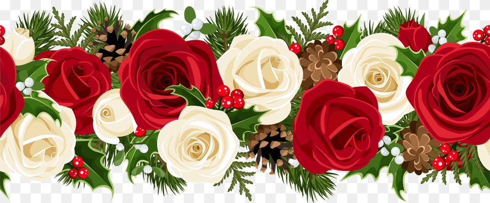 Christmas Rose Garland Clip Art Image, Floral Design, Flower, Graphics, Pattern Free Png Download