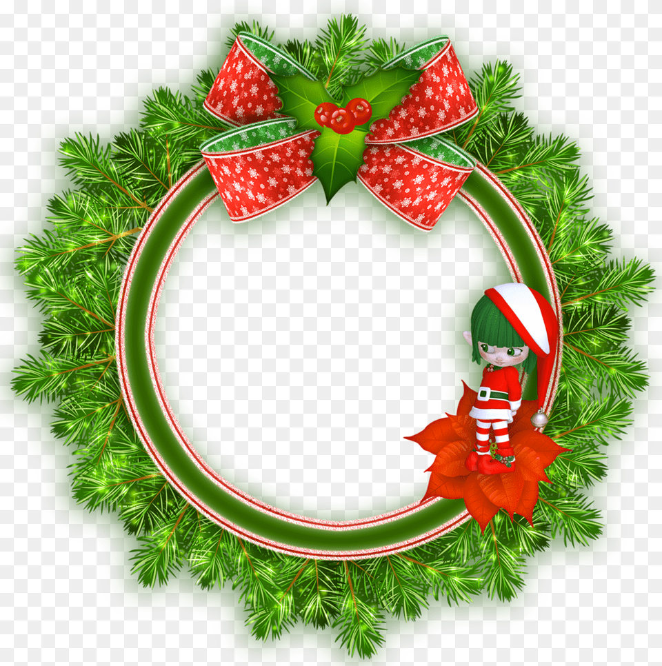 Christmas Round, Green, Wreath, Baby, Person Free Png Download
