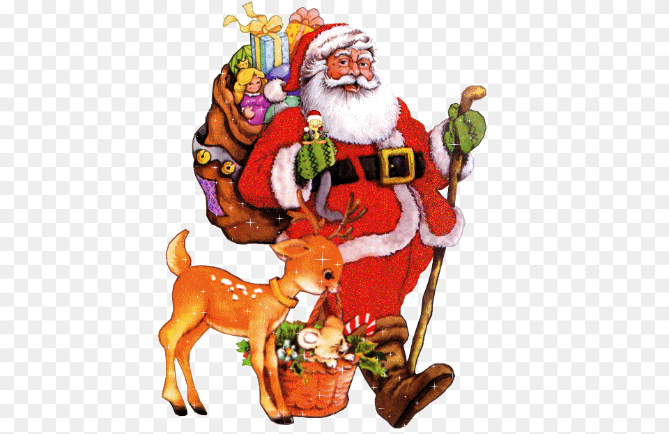 Christmas Santa Gifts Gif Clipart Full Size Clipart Santa Claus Gif, Figurine, Elf, Person, Baby Png Image