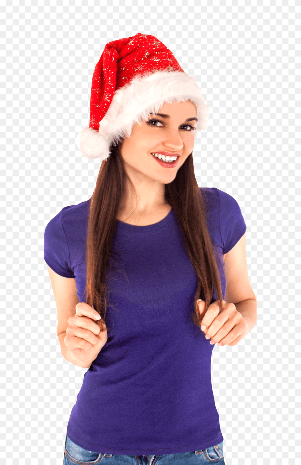 Christmas Santa Hat Woman Cap, Clothing, Person, Pants Png Image