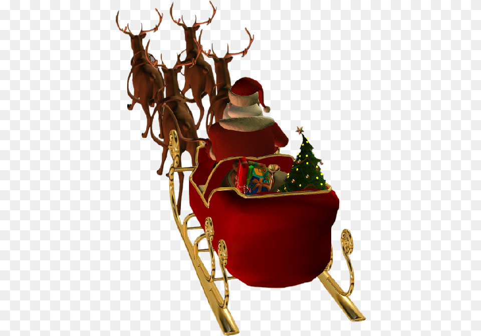 Christmas Santa Sleigh And Reindeer Clip Art Santa Sleigh With Reindeers Outdoors, Nature, Sled, Snow Free Transparent Png
