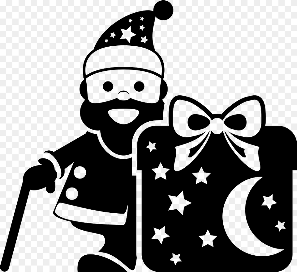 Christmas Santa With A Big Giftbox Black And White Santa Claus Face, Stencil, Baby, Person, People Free Transparent Png