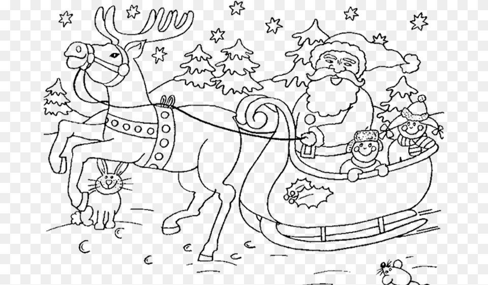 Christmas Sleigh Colouring Pages, Art, Doodle, Drawing, Blackboard Png Image