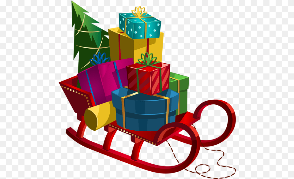Christmas Sleigh With Gifts Clip Art Image Christmas Gifts Clipart, Bulldozer, Machine, Gift Free Png