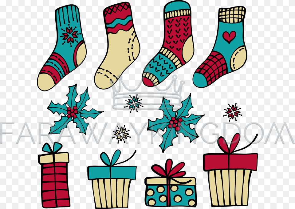Christmas Socks Cartoon Vector Illustration Set Sock, Clothing, Hosiery, Christmas Decorations, Festival Png Image