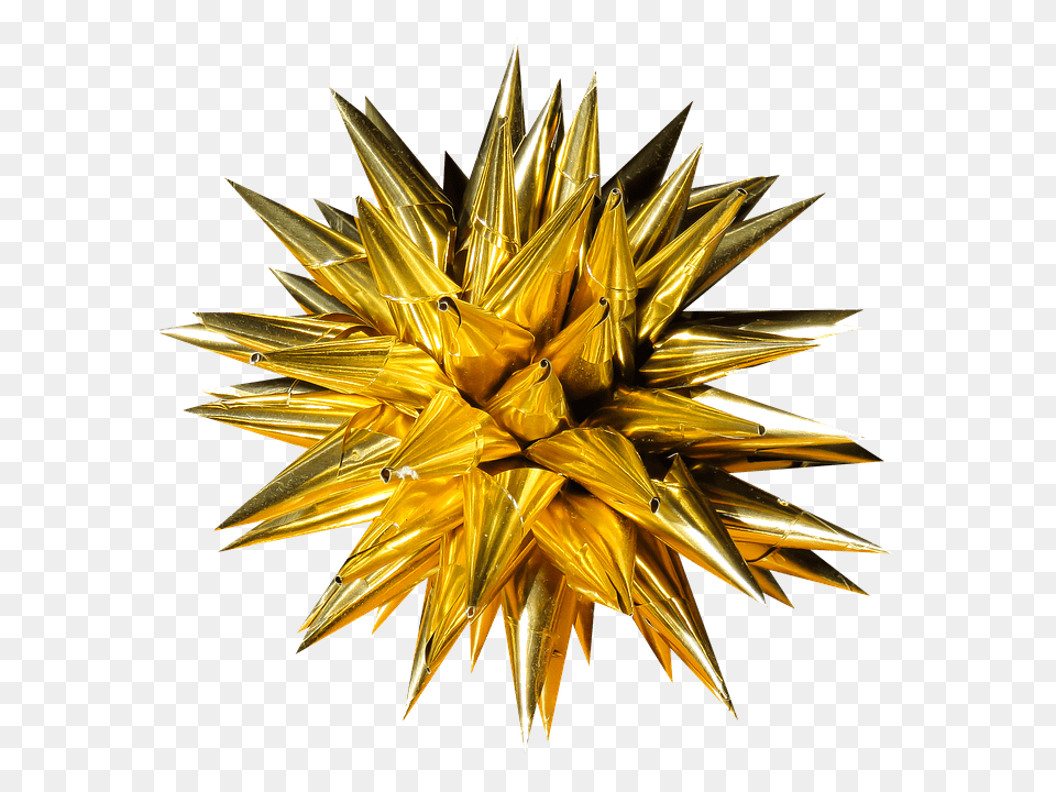 Christmas Star Ball, Gold, Flower, Plant, Aluminium Free Png Download